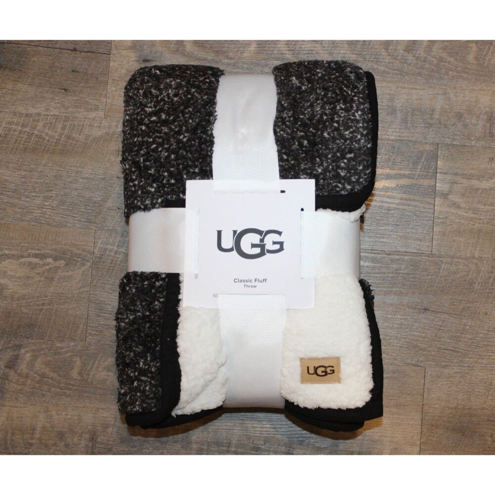 UGG REVERSIBLE PLUSH SHERPA LINED THROW HEATHER BLACK NEW! 50 X 70